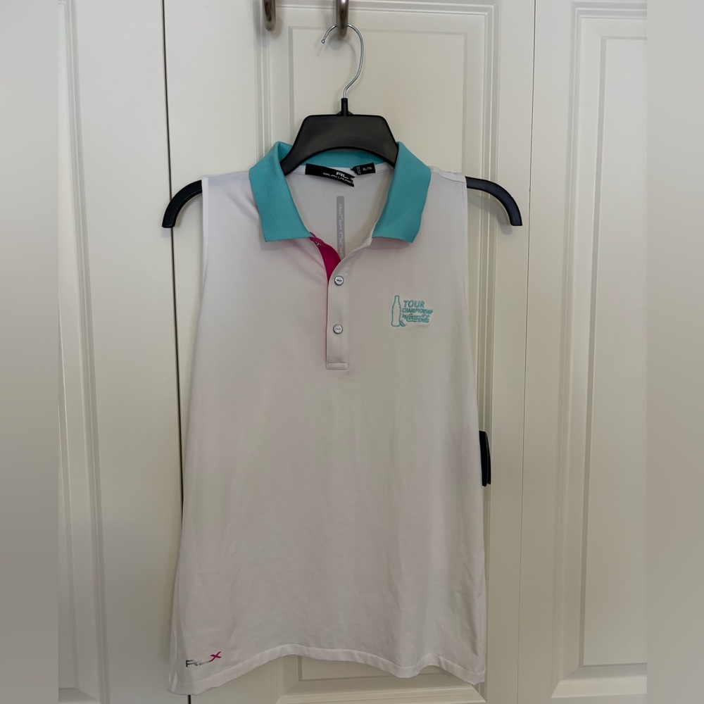 Women’s Ralph Lauren XL sleeveless white blue golf polo nwt (tiny stain)